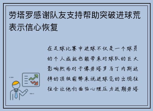 劳塔罗感谢队友支持帮助突破进球荒表示信心恢复 劳塔罗感谢队友支持帮助突破进球荒表示信心恢复